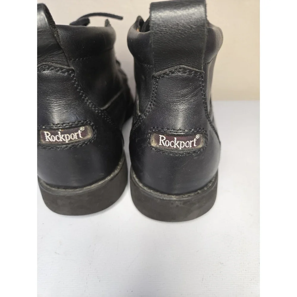 Rockport Mens Black Leather Boots Vibram Moc Toe Ankle Hikers Gorpcore Sz 9.5